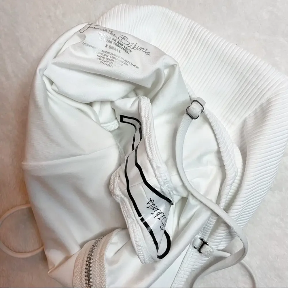 Frankie's Bikinis Flash White Zip Up‎ Ribbed One Piece Swim Suit